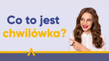 Ilustracja przedstawiająca kobietę wskazującą na tytuł "Co to jest chwilówka?" w kolorowej infografice